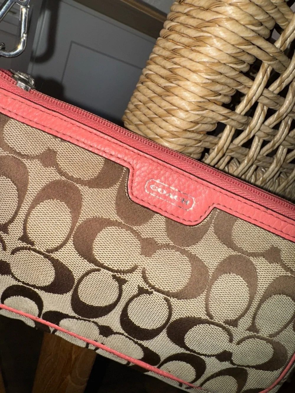 Coach Monogran Canvas Leather Pink Mini Shoulder Bag Wristlet Y2K VTG Designer - Picture 10 of 17